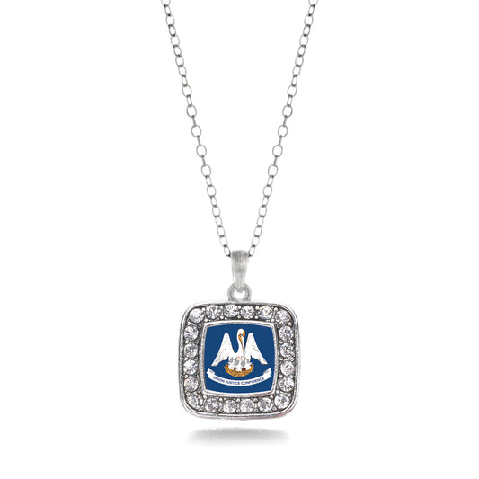 Silver Louisiana Flag Square Charm Classic Necklace