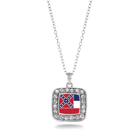 Silver Mississippi Flag Square Charm Classic Necklace