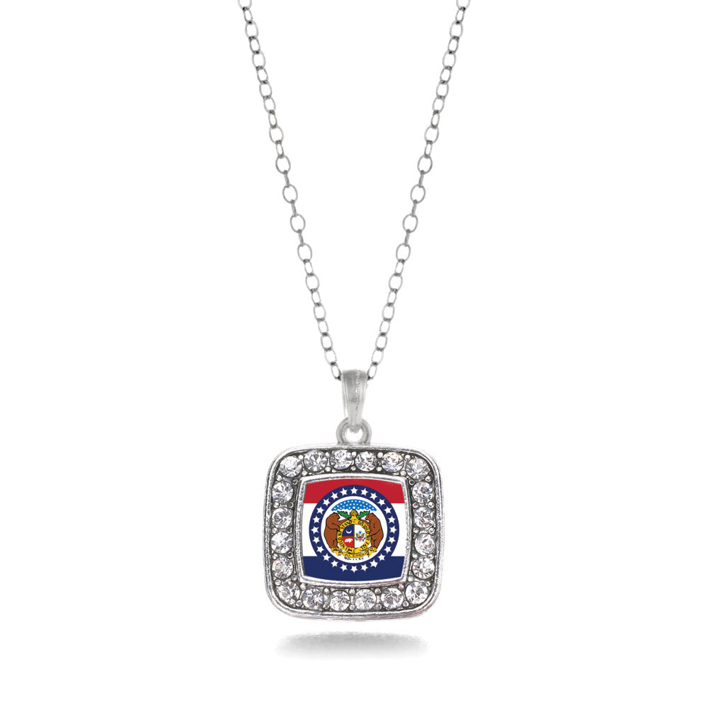 Silver Missouri Flag Square Charm Classic Necklace