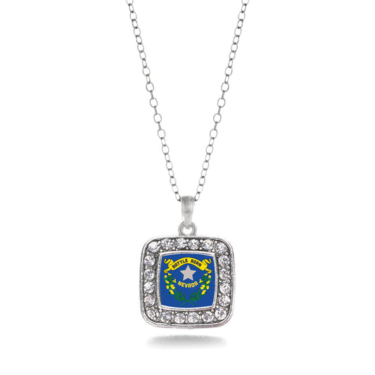 Silver Nevada Flag Square Charm Classic Necklace