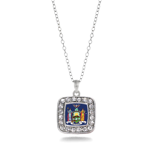Silver New York Flag Square Charm Classic Necklace