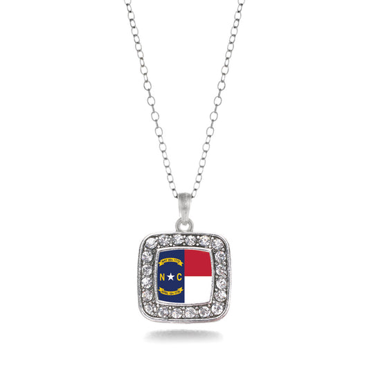 Silver North Carolina Flag Square Charm Classic Necklace