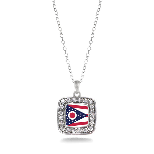 Silver Ohio Flag Square Charm Classic Necklace
