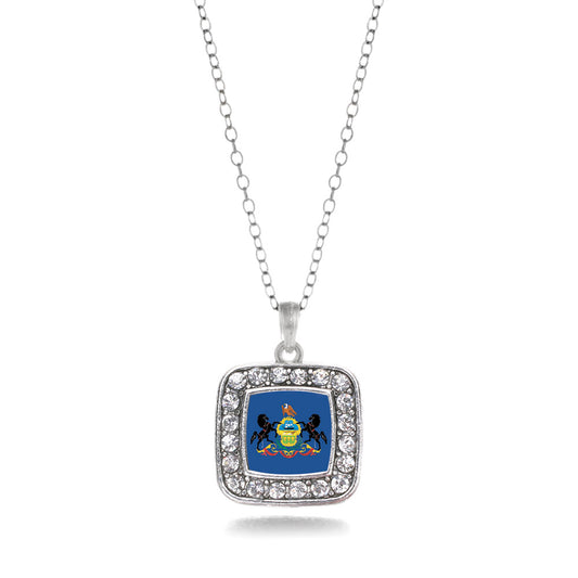 Silver Pennsylvania Flag Square Charm Classic Necklace
