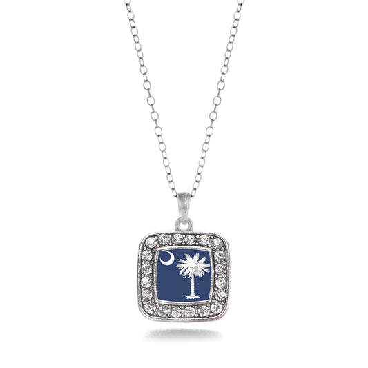 Silver South Carolina Flag Square Charm Classic Necklace