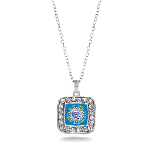 Silver South Dakota Flag Square Charm Classic Necklace