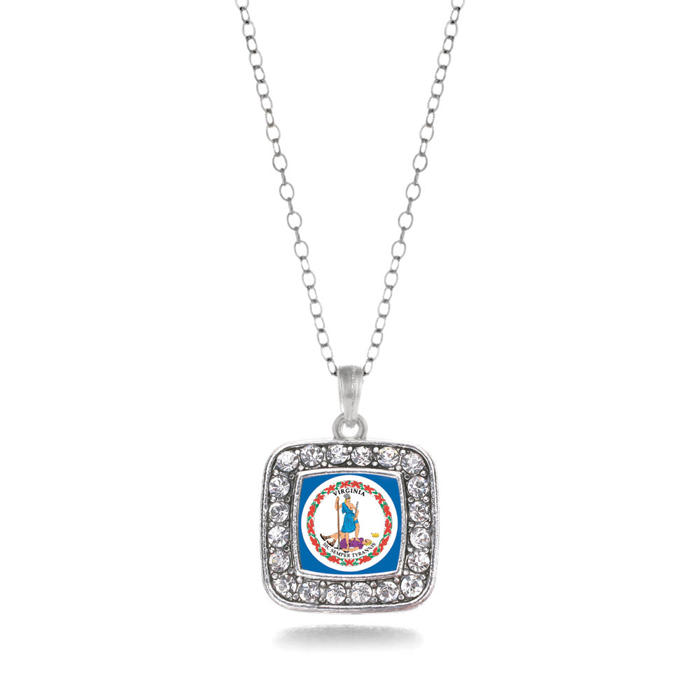 Silver Virginia Flag Square Charm Classic Necklace