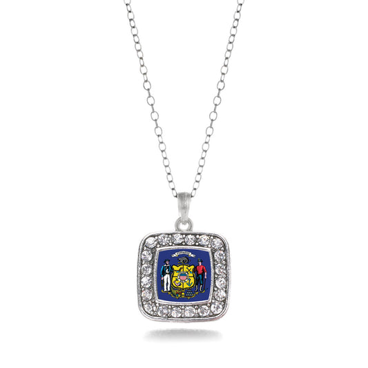 Silver Wisconsin Flag Square Charm Classic Necklace
