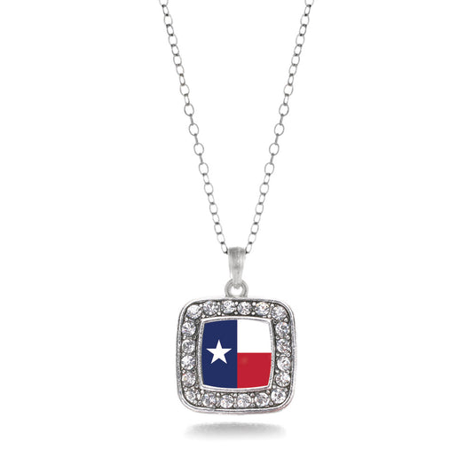 Silver Texas Flag Square Charm Classic Necklace