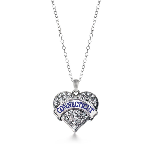 Silver Connecticut Pave Heart Charm Classic Necklace