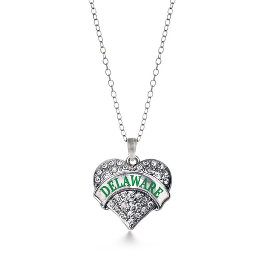 Silver Delaware Pave Heart Charm Classic Necklace