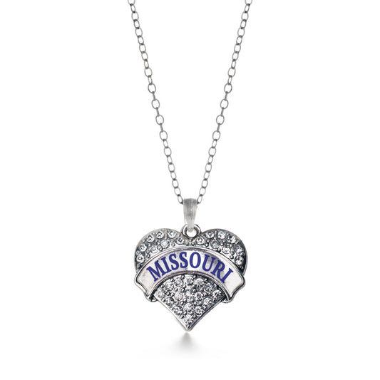 Silver Missouri Pave Heart Charm Classic Necklace