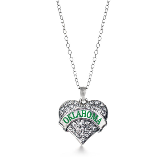 Silver Oklahoma Pave Heart Charm Classic Necklace