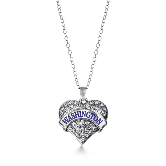 Silver Washington Pave Heart Charm Classic Necklace