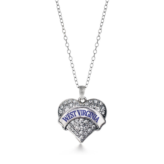 Silver West Virginia Pave Heart Charm Classic Necklace