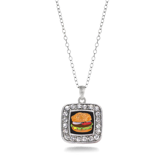 Silver Cheeseburger Square Charm Classic Necklace