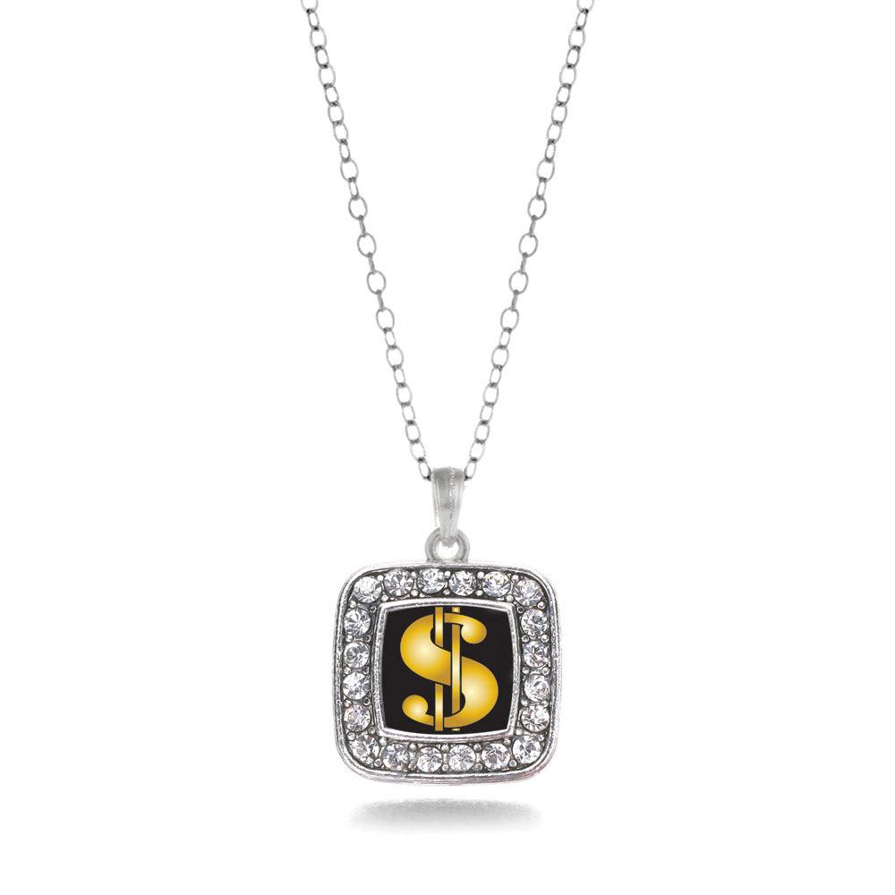 Silver Dollar Sign Square Charm Classic Necklace