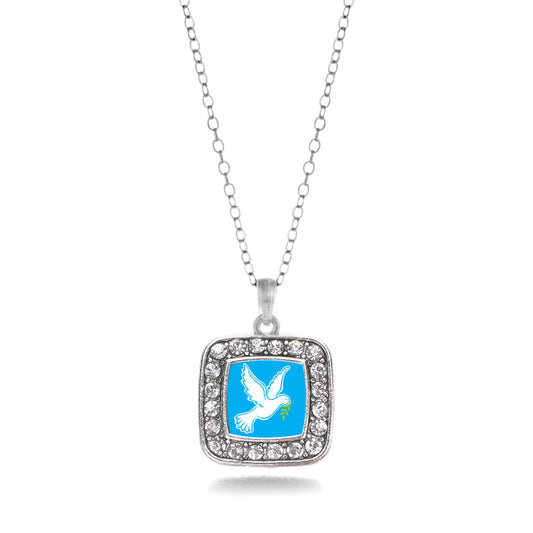 Silver Dove Square Charm Classic Necklace