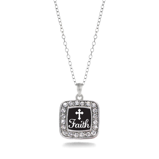 Silver Faith Square Charm Classic Necklace