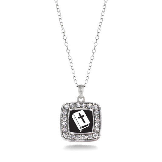 Silver Holy Bible Square Charm Classic Necklace