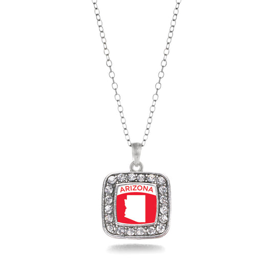 Silver Arizona Outline Square Charm Classic Necklace