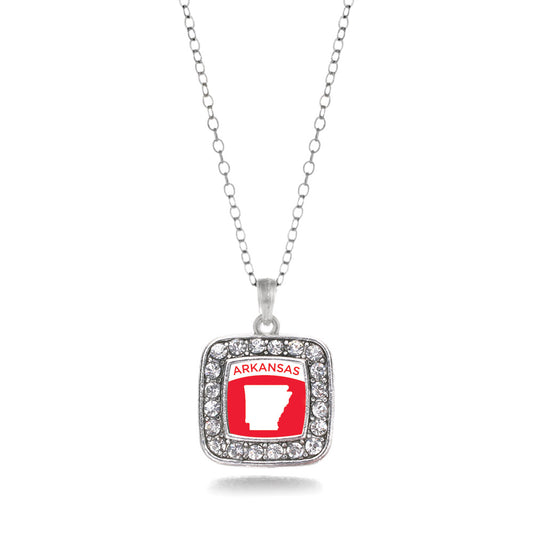 Silver Arkansas Outline Square Charm Classic Necklace