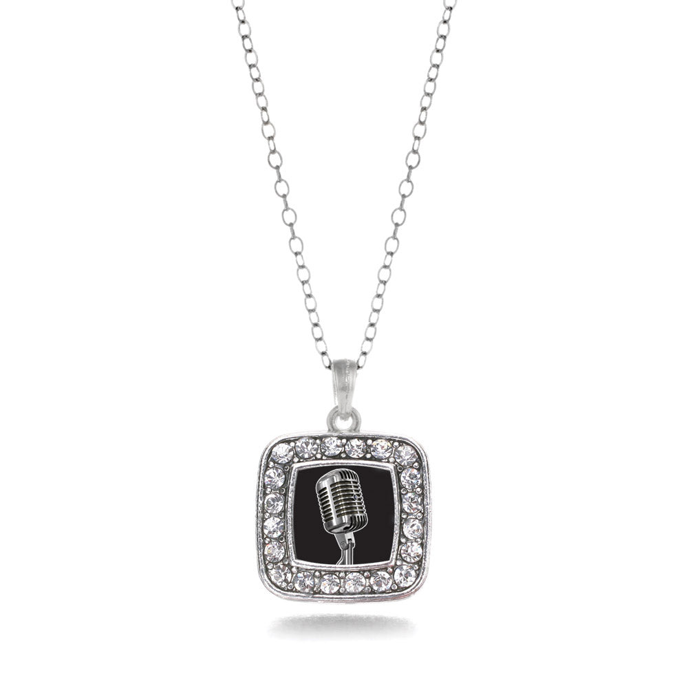 Silver Microphone Square Charm Classic Necklace