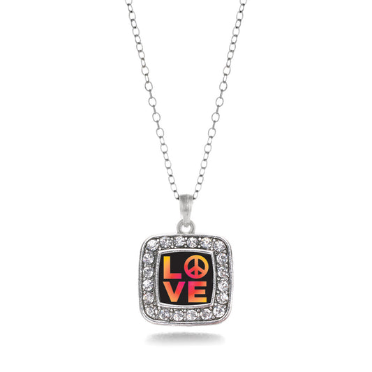 Silver Peace And Love Square Charm Classic Necklace