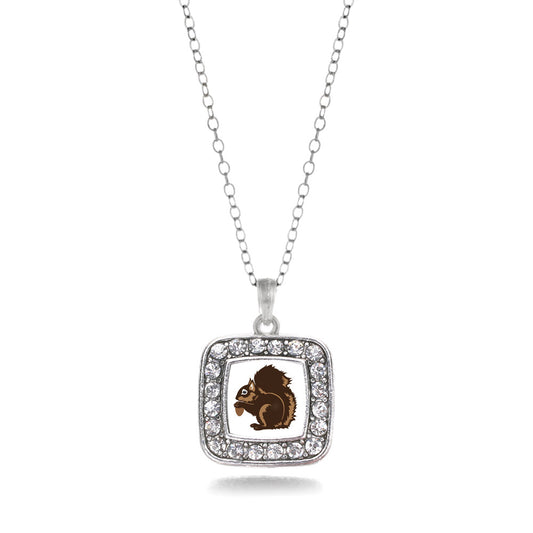 Silver Squirrel Square Charm Classic Necklace