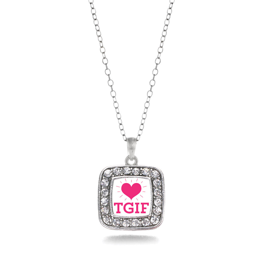 Silver TGIF Square Charm Classic Necklace