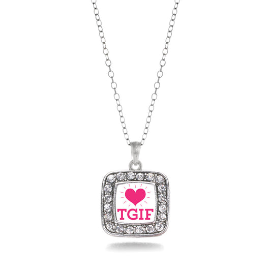 Silver TGIF Square Charm Classic Necklace