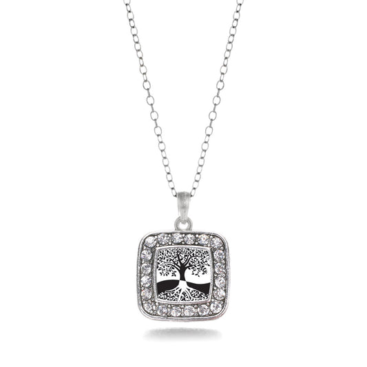 Silver Tree Of Life Square Charm Classic Necklace