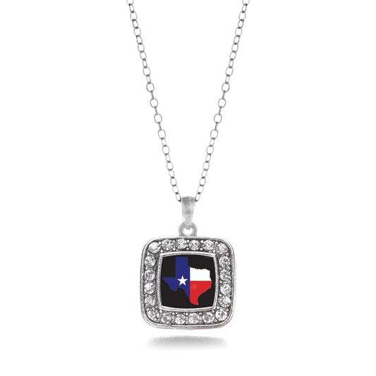 Silver Texas Pride Square Charm Classic Necklace