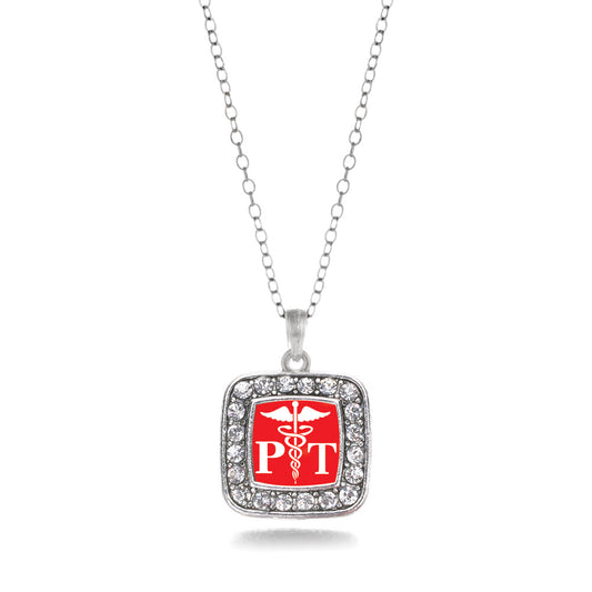 Silver Physical Therapist Square Charm Classic Necklace
