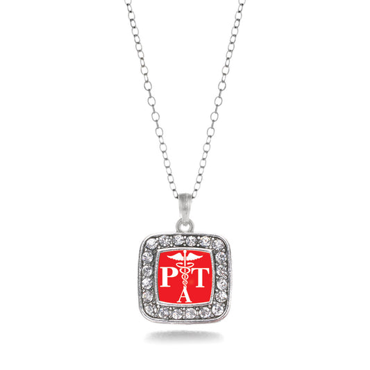 Silver Physical Therapist Assistant Square Charm Classic Necklace