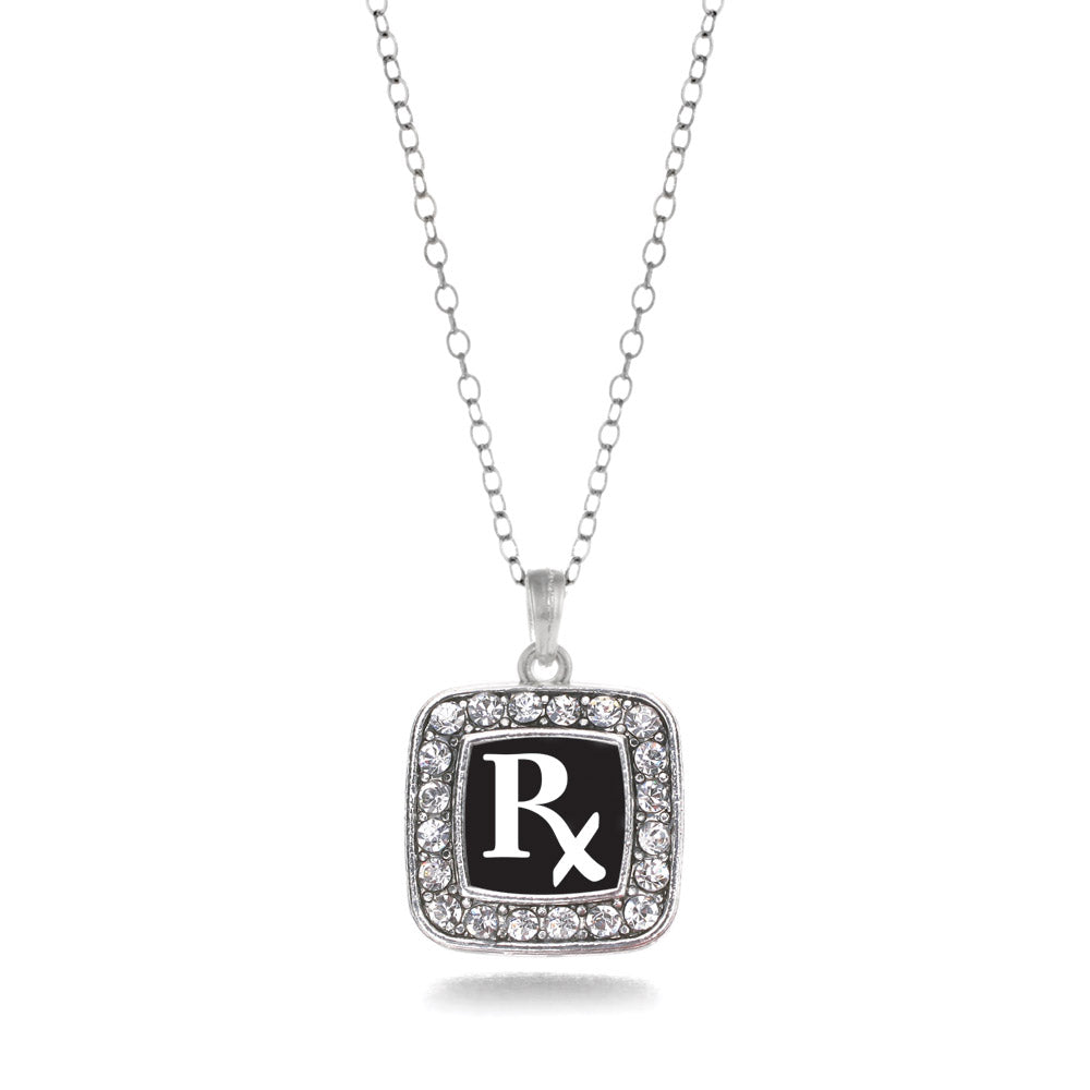 Silver Pharmacy Tech Square Charm Classic Necklace