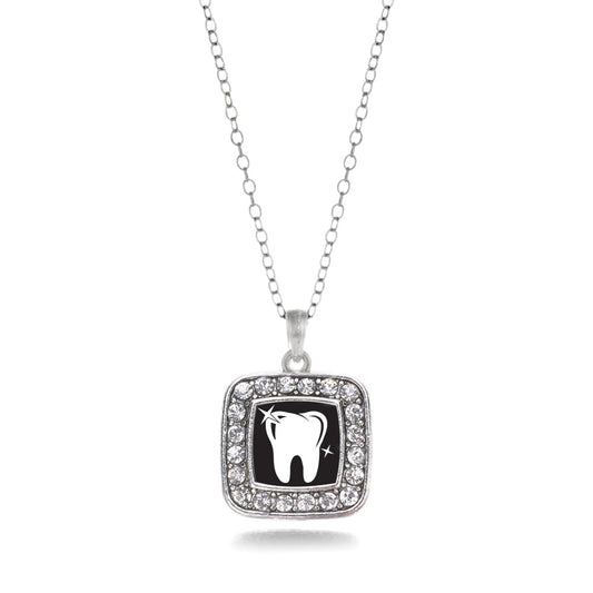 Silver Shiny Tooth Square Charm Classic Necklace