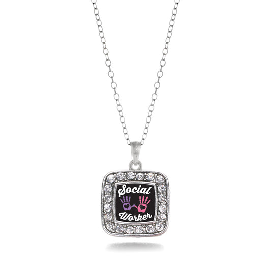 Silver Social Worker Square Charm Classic Necklace