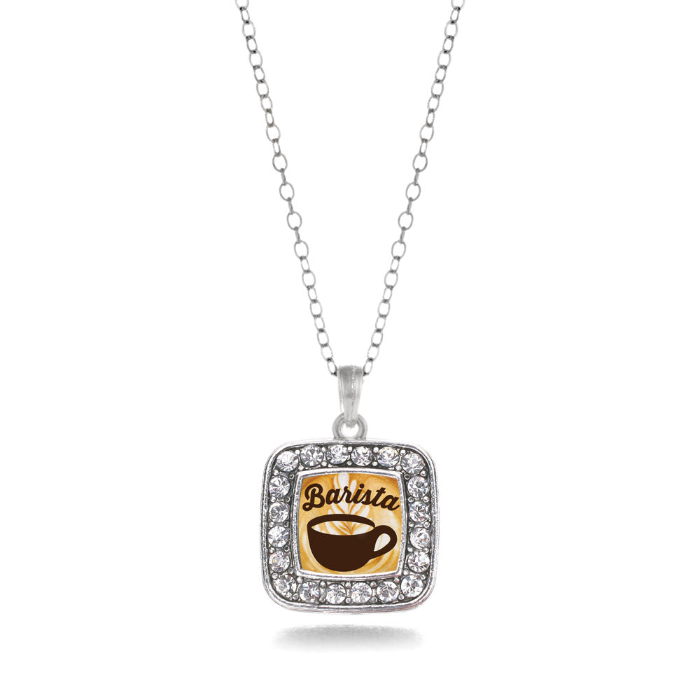 Silver Barista Square Charm Classic Necklace