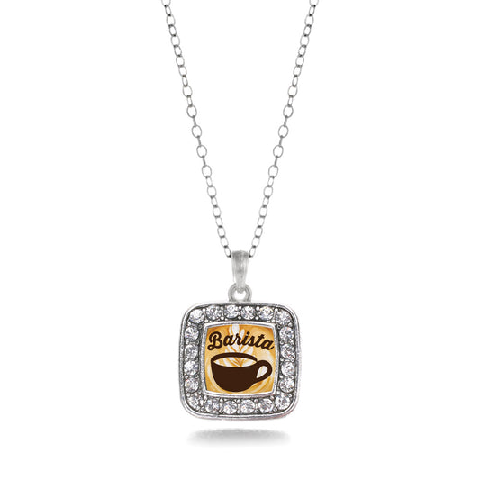 Silver Barista Square Charm Classic Necklace