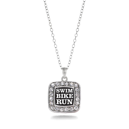 Silver The Triathletes Square Charm Classic Necklace