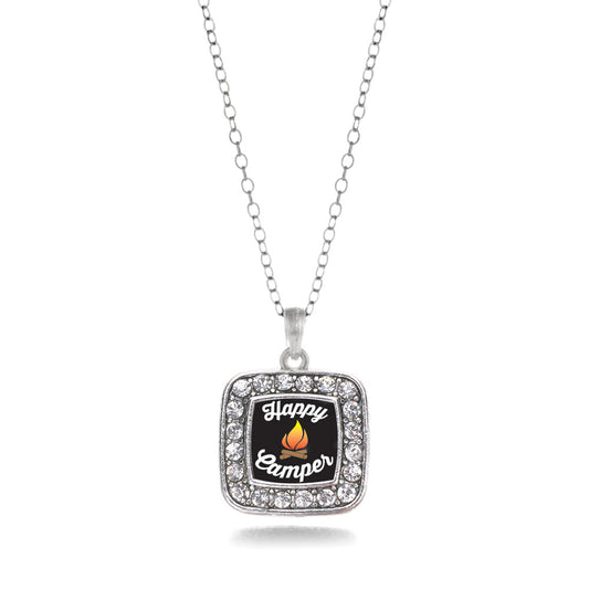 Silver Happy Camper Square Charm Classic Necklace