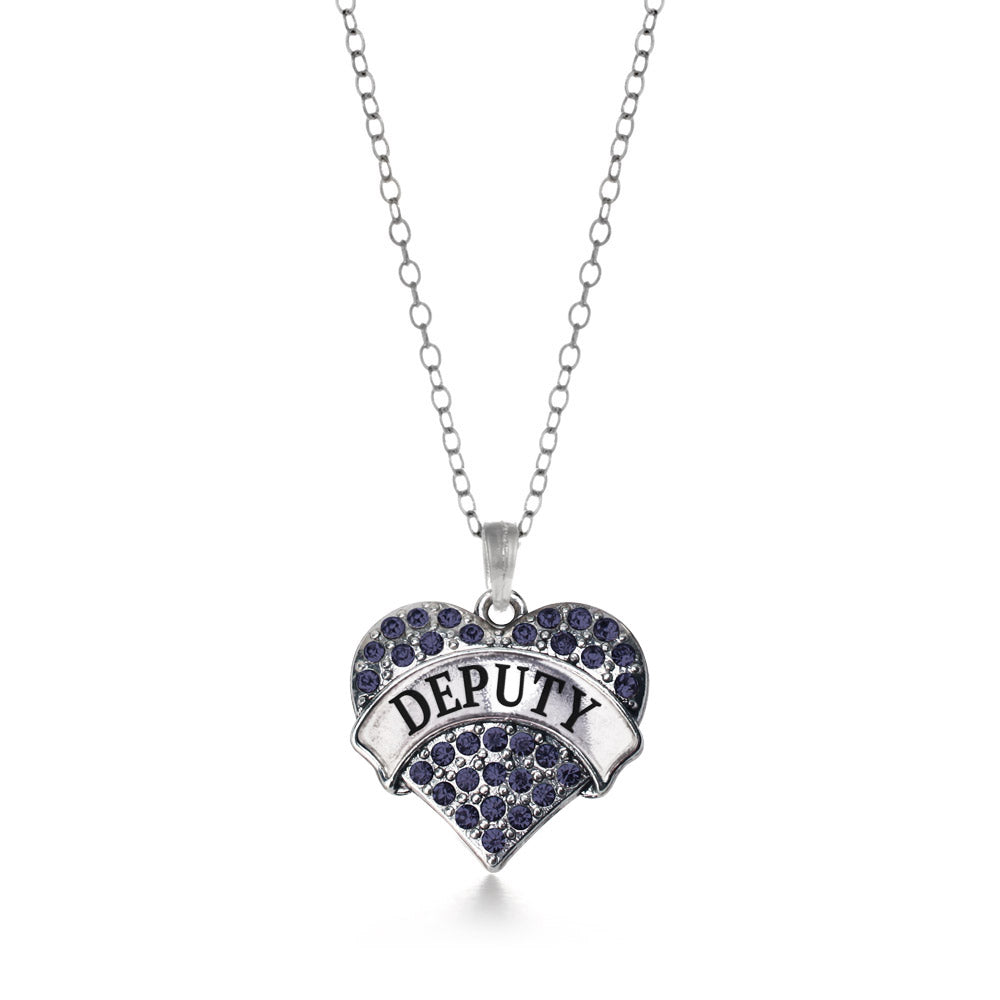 Silver Deputy Blue Pave Heart Charm Classic Necklace