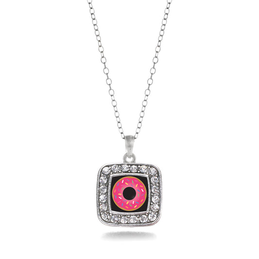 Silver Sprinkled Donut Square Charm Classic Necklace