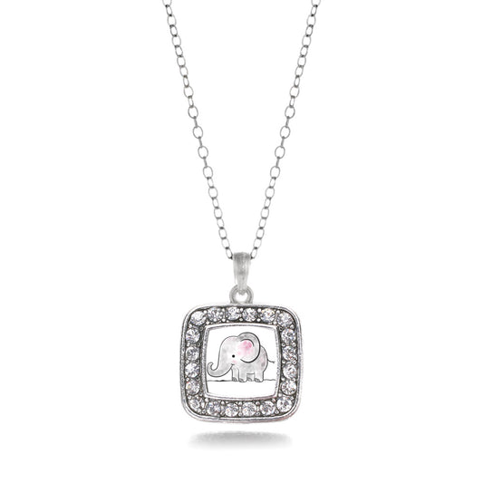Silver Baby Elephant Square Charm Classic Necklace