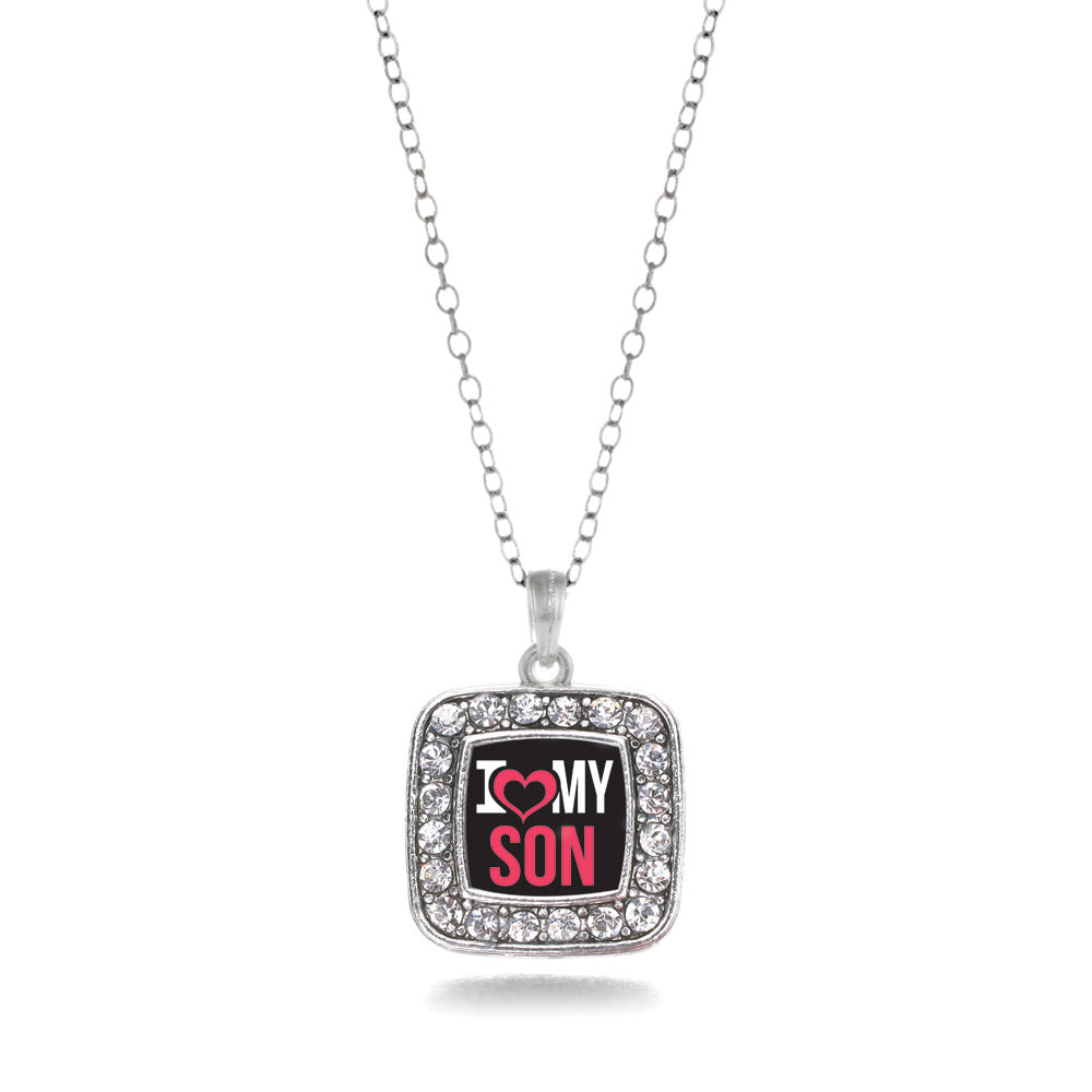 Silver I Love My Son Square Charm Classic Necklace