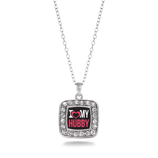 Silver I Love My Hubby Square Charm Classic Necklace