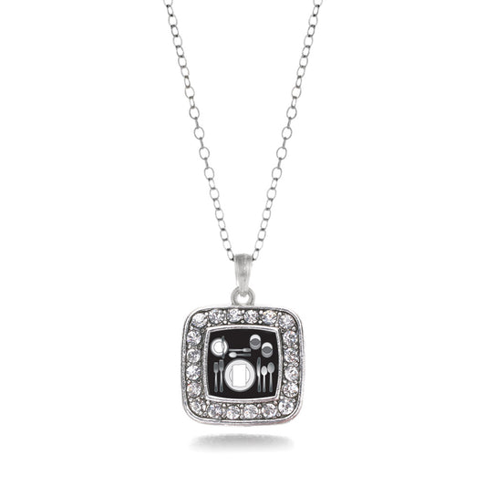 Silver Table Set Square Charm Classic Necklace