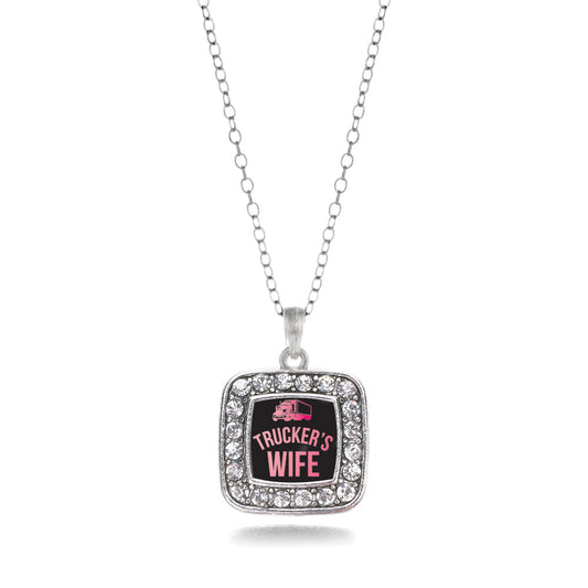Silver Trucker's Wife Square Charm Classic Necklace