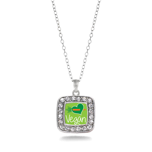 Silver Vegan Square Charm Classic Necklace